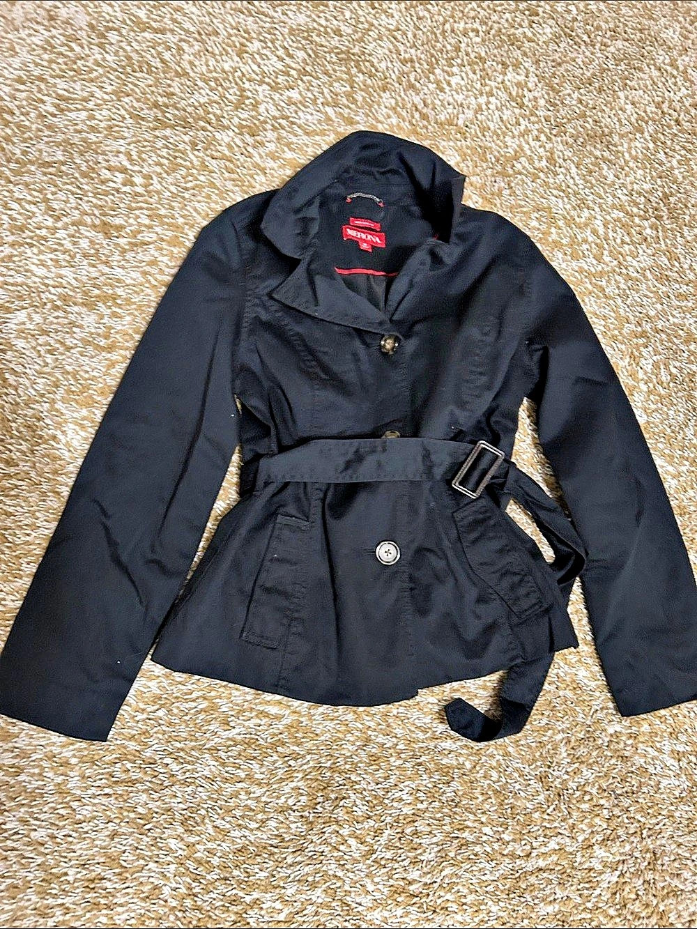 Merona Water-Repellent Belted Black Jacket Size Medium
